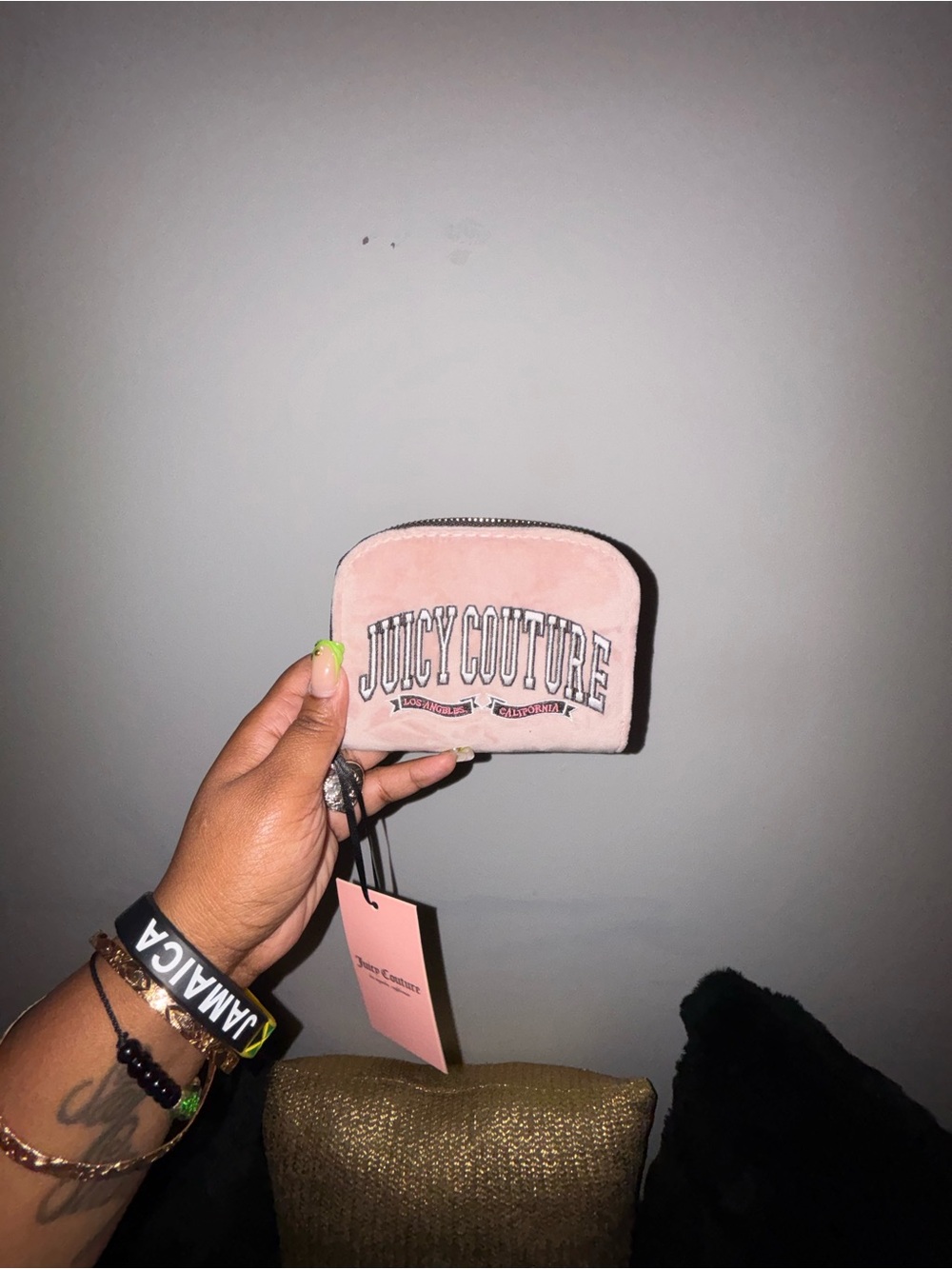 Juicy Couture Blush Pink Velvet Wallet with Embroidered Logo